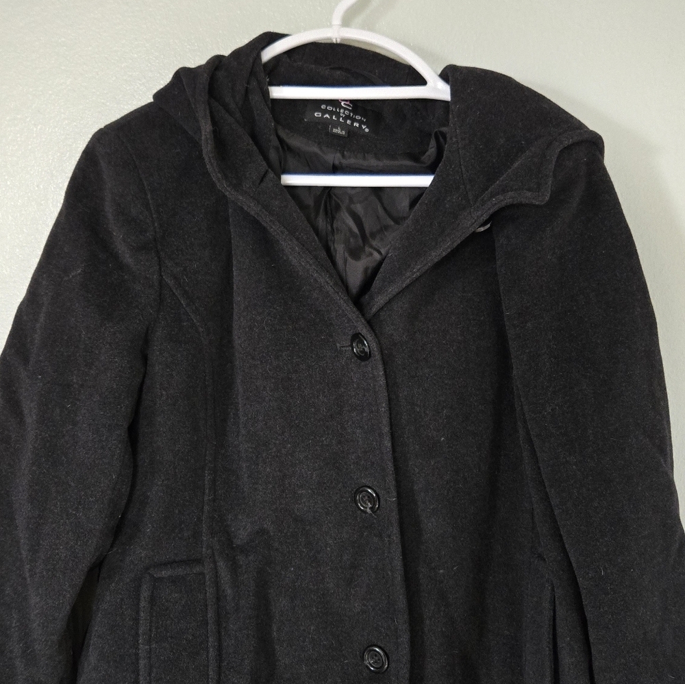 Gallery | Black Hooded Wool Coat Size Large